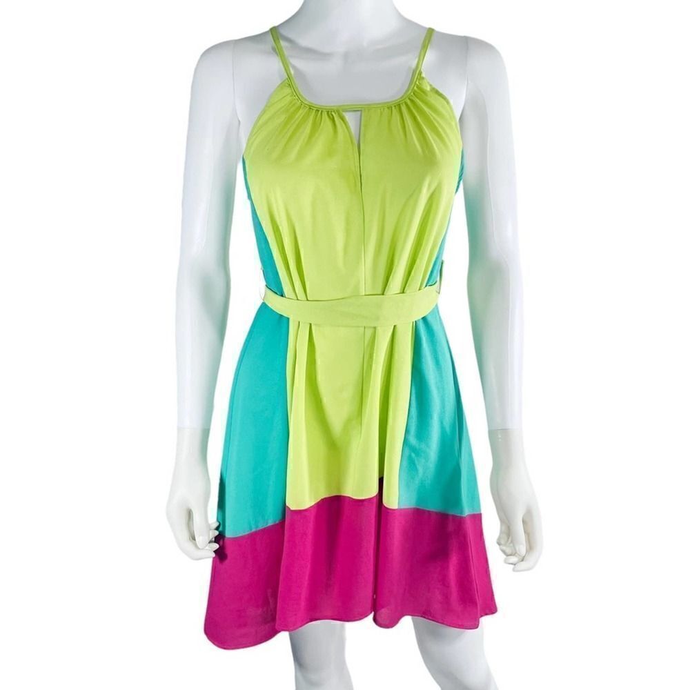 Hot & Delicious Sleeveless Color Block Neon Green Dress
